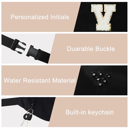 Image of Birthday Gifts for Women Men,Personalized Fanny Pack Crossbody Bag Waist Pack with Initial Letter Patch,Christmas Gifts Cute Trendy Stuff for Daughter Sister Her,Black V