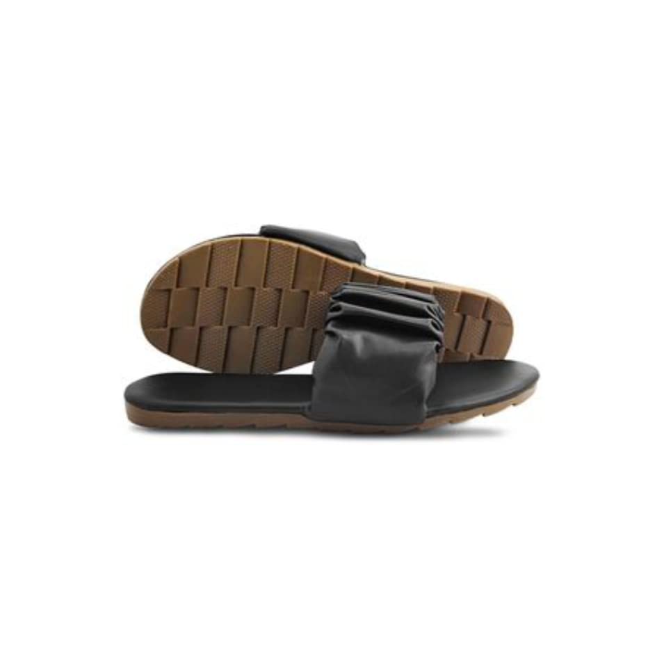 Image of Striped Ruffled Design Fancy Flats Sliders Fashionable Slippers GFor Women
