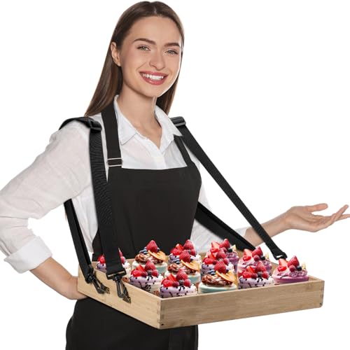 Teenyyou Wooden Vendor Trays with Strap 15 x 11 x 2 Inch Movie Night Party Serving Snack Trays Usherette Popcorn Drink Vending Concessions Tray Beverage Carrier for 20's Theme Prop(Wood,Spaces) by Teenyyou - Used condition - US$33.69