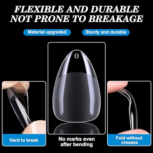 Short Almond Nail Tips, 360Pcs Soft Gel Full Cover Nail Tips for Soak off Nail Extensions, Half Matte Clear False Gel Nail Tips for Nail Salons and DIY Nail Art, 15 Sizes - Image 4