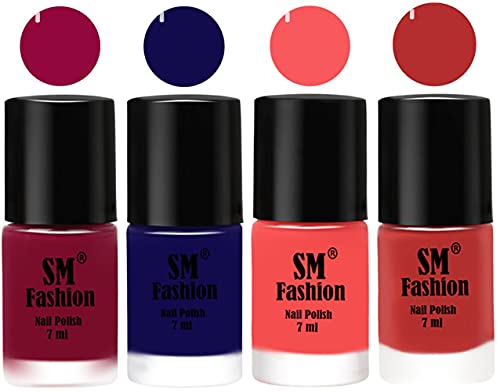 Image of Nail Polish Combo Set (Pack of 4) Quick Dry Gel Finish Nail Paint | Cherry Blossom,Dark Blue,Light Pink,Coral Pink | 7 ml Each