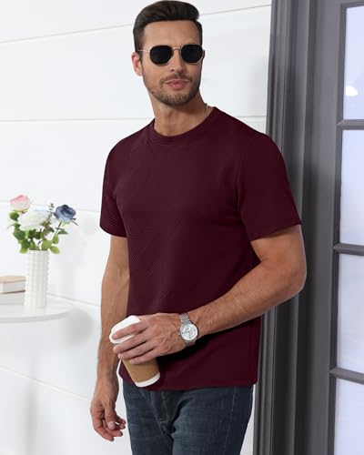 Ficerd 3 Pack Men's Cotton T Shirts Casual Short Sleeve Tops Crew Neck Texture Knit Blouse Fitted Summer Tee4
