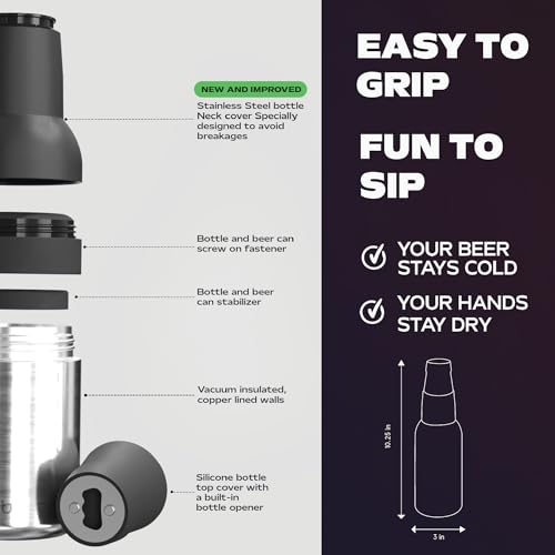 Asobu Frosty Beer Holder,Vacuum Insulated Double Walled Stainless Steel Beer Can and Bottle Cooler with Beer Opener, Bpa Free, Fits Standard 12oz, Ice Cold for Hours, Great Gift for Beer Lovers
