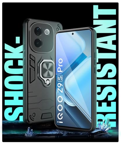Image of WOW IMAGINE Shock Proof Back Case Mobile Cover for iQOO Z9s Pro 5G | Vivo T3 Pro 5G | Back Cover Case (Tough Armor | Hybrid PC + TPU | Ring Holder & in-Built Kickstand | Black)
