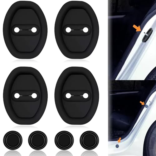Car Silicone Door Latch Protective Cover Car Door Lock Latches Cover Protector Vehicle Ventilation Doors Locks Guard Stopper Set Universal Car Interior Accessories (Black-4Pcs)
