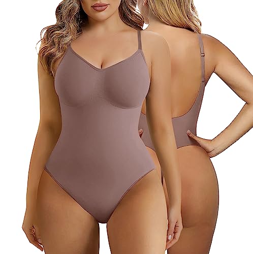 SHAPERX Body Reductor Mujer Shapewear Control de Abdomen Bodysuit Espalda Baja Moldeador lnvisible Posparto, UK-SZ5266-Umber-2XL/3XL