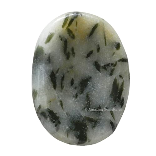 Image of Amazing Gemstone Green Tourmaline in Quartz Worry Stone Crystals and Healing Stones - Worry Stones for Stress Relief Gift - Piedra Crystal Fidget for Meditation - Stocking Stuffers and Birthday Gift