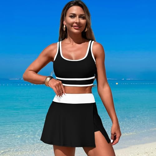 Bikini Sets for Women Sporty Push up Bikini Top with High Waist Swim Skirt Bathing Suit Modest Tummy Control Swimsuit2