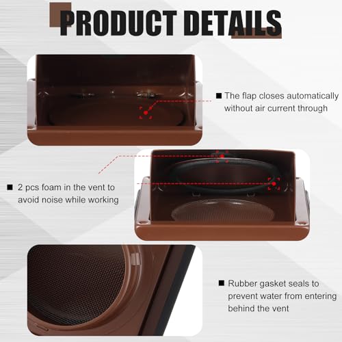 Image of Gisafai 4 Inch Dryer Vent Cover Outdoor with Stainless Steel Screen Brown Wall Dryer Exhaust Vent Cover External Cap Cushioned Non Return Flap with Sealing Gasket Grille, Bird /Insect Proof
