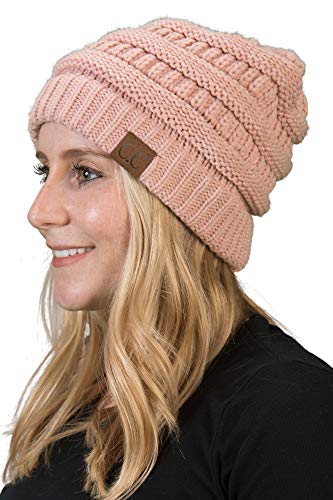 Funky Junque Skull Cap Beanie for Women – Womens Winter Hat Slouchy Style, Warm Soft Unisex Knit Hats, Trendy Beanies for Ladies, Mens Toboggan Cold Weather - Indi Pink