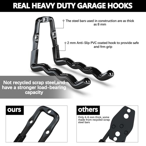 Image of 3-H Garage Hooks, Heavy Duty 6 Pack Wall Mount Storage Organizer