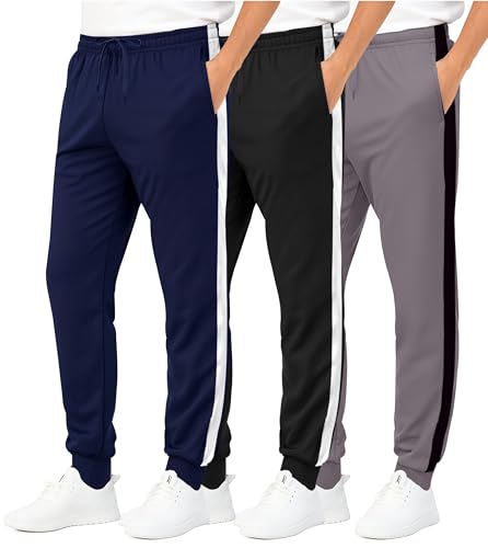 Image of Real Essentials 3 Pack: Boys' Athletic Jogger Sweatpants - Kids Teens Youth Active Sports Pants with Pockets (Sizes 5-18)