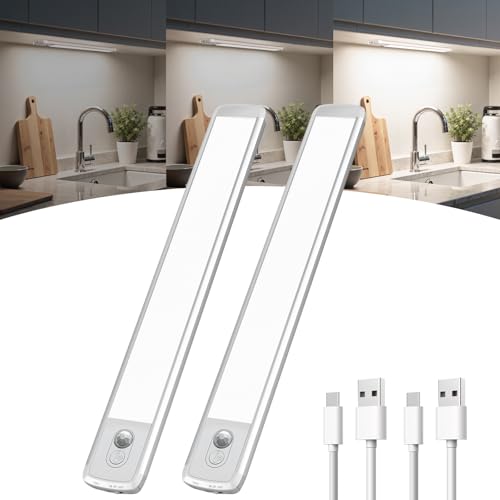 TANSOOL+ Luce Armadio LED con Sensore di Movimento, 2200mAh USB-C Ricaricabile Luce Armadio, LED Sottopensile per Cucina, Scale, Soggiorno, Camere da Letto (30cm, 2 Pezzi)