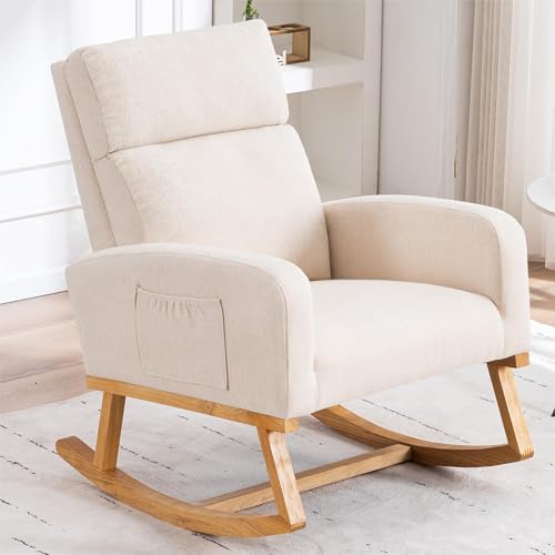 Image of HCHAIRH Rocking Chair Nursery, Nursing Rocker Chairs with High Backrest, Modern Glider Rocking Chair for Mom Nursery, Living Room, Bedroom, Beige