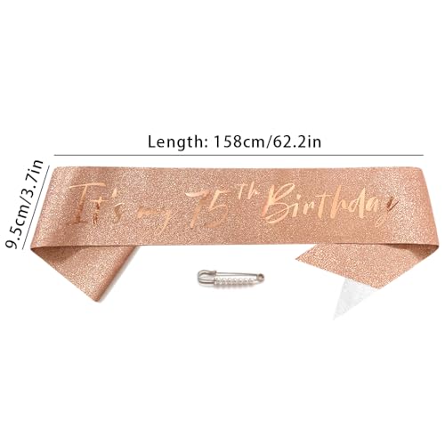 Roségold 75th Geburtstags Krone und Schärpe Mädchen 75. Geburtstag Deko Strass Geburtstag Tiara Prinzessin Krone Queen Tiara Geburtstagsschärpe Girls 75 Geburtstag Dekoration Party Kleidung Zubehör