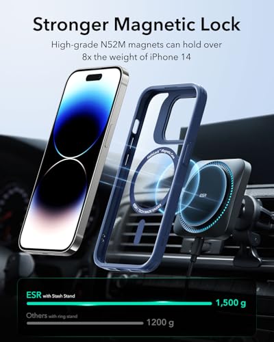 Image of ESR for iPhone 14 Pro Case, Compatible with MagSafe, Built-in Camera Ring Stand, Military-Grade Protection, Magnetic Phone Case for iPhone 14 Pro, Classic Series, Clear Blue