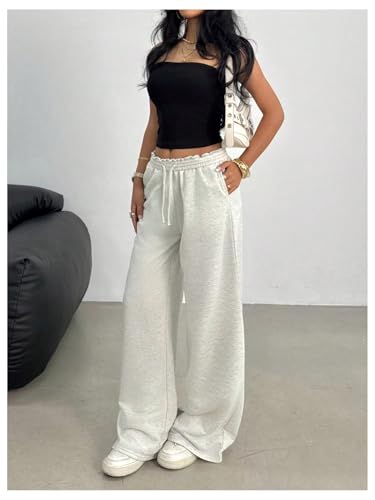 SHENHE Girl's Wide Leg Sweatpants Drawstring Elastic Waist Open Bottom Active Baggy Sweatpants4