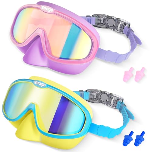 Image of Seago Kids Swim Goggles 2 Pack for 3-12, Anti-Fog Clear View,Toddler Goggles with Nose Cover Swimming Goggles