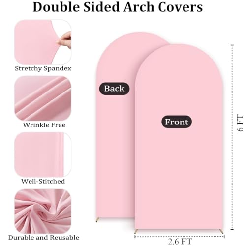 Image of MLMC 6FT Arch Backdrop Cover Pink Fitted Spandex Backdrop Stand Cover Stretchy Round Top Chiara Arch Cover for Baby Shower Birthday Party Wedding Ceremony Photography Background Decor 6x2.6FT