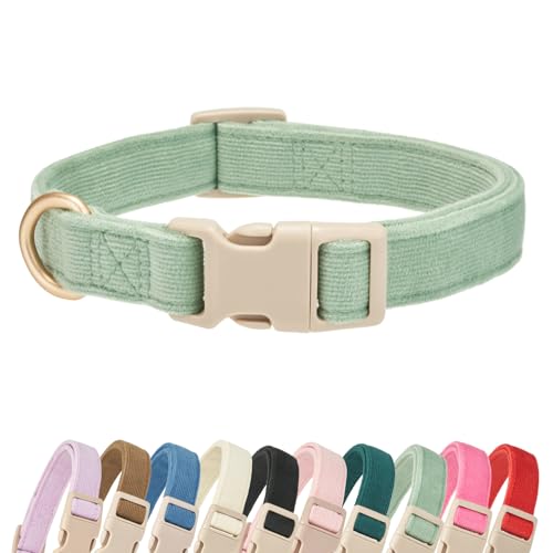 YUDOTE Soft Cotton Dog Collar Adjustable Corduroy Dog Collars for Small Medium Large Dogs(Grass Green,Small)