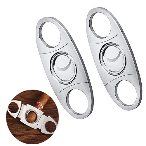 Cigar Cutter Guillotine Stainless Steel Double Cut Blade Cigar Cutter Bulk Portable Smooth Cigar Clippers, 2 Packs Silver