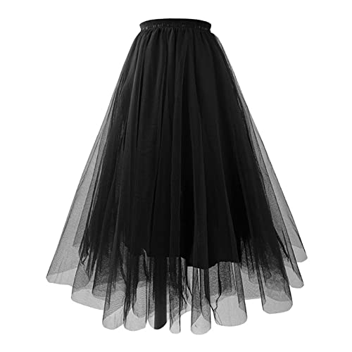 Tulle Skirts for Women Elastic High Waist Layered Long Skirts Ladies Elegant Mesh Flowy A-Line Party Maxi Tutu Skirts