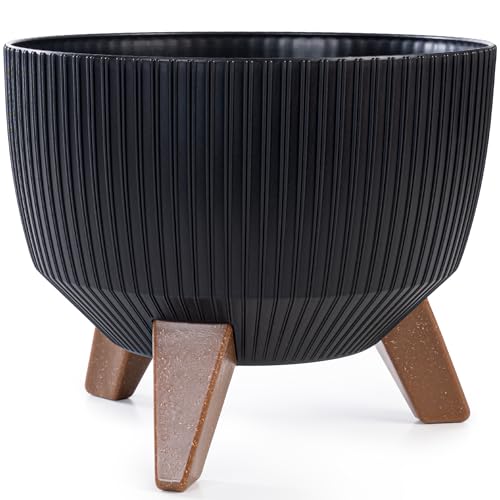 KONZEPT Pflanzschale Groß 24cm Grau, Blumentopf mit Füßen, wetterfest & UV-beständig, mit Wasserabfluss-Einsatz, Übertopf für Innen & Außen