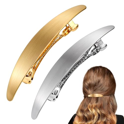 Glossy Long Oval Barrettes, 2Pcs Glossy Long Oval Barrettes Simple Hair Clips,Metal glossy long oval Hair Barrettes