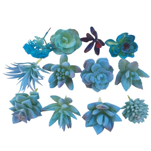 Urier 12 Pieces Blue Fake Succulent Plant,Mini Artificial Succulents,Artificial Air