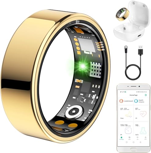 Ring Health Tracker for Women Men, Fitness Ring with Heart Rate, Blood Oxygen, Sleep Monitor, Calories, Step Counter, IP68 Waterproof Smart Ring for iPhone & Android, No Subscription Fee (Gold, 7# by Tiantianka - Used condition - US$41.62