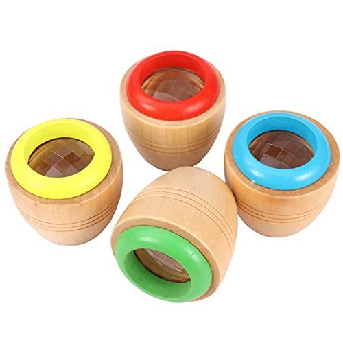 HLGQ Lot de 4 jouets en bois caléidoscope à effet d'abeille Magic - Observation multi-prisme du monde coloré - Jouets traditionnels nostalgiques Cover