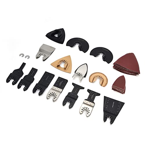 Wood Oscillating Multitool s Kit, Carbon Steel Straight, 19PCS Osting Tool with Sandpaper and Gasket, for Cutting Wood Pla,