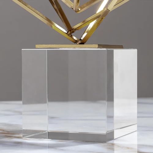 Escultura geométrica dorada moderna con base de cristal miniatura 3