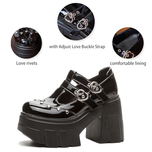 Women's Chunky Platform T-Strap Mary Jane Pumps with Adjust Love Buckle Fashion Love Rivets Comfort Round Toe Chunky Heel Lolita Gothic Punk Cosplay Princess Mary Janes for Party Prom Date3