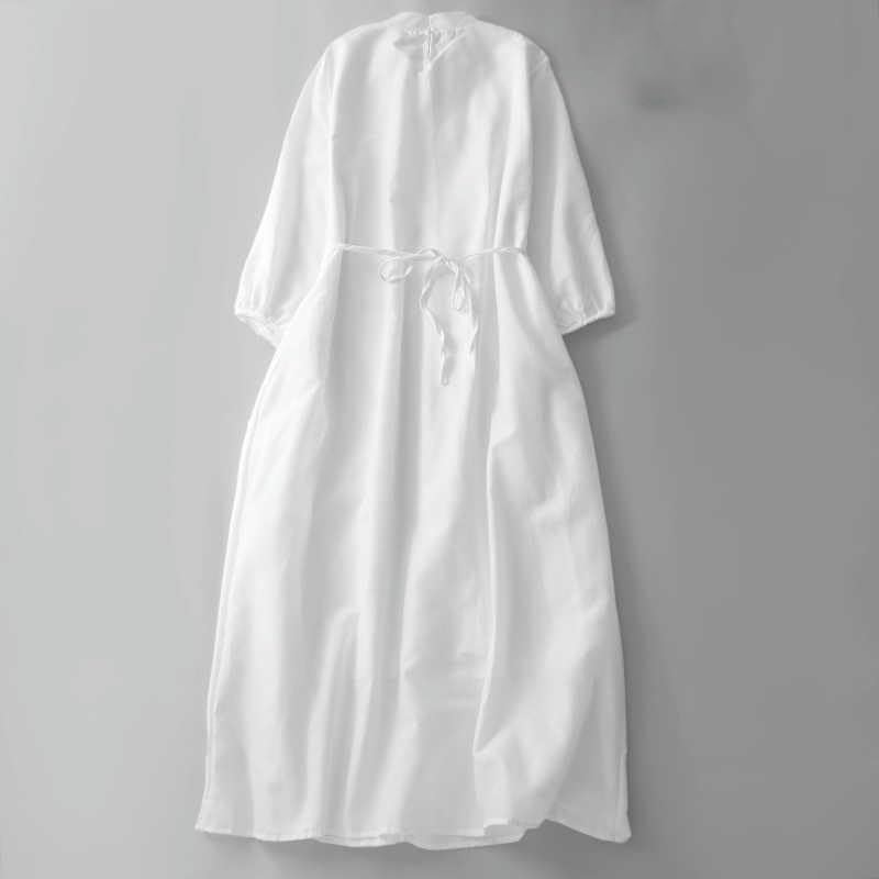 Robe midi blanche en ramie de qualité supérieure double couche - 3