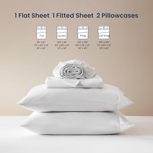 SLEEP ZONE Nanotex Super Soft Cooling Queen Bed Sheets Set 4 Piece - Easy Care Fitted Flat Sheet & Pillowcase Sets - Wrinkle Free, Fade Resistant, Deep Pocket 16" (White, Queen)