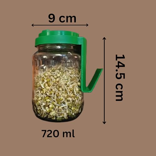 Image of Hygienic Transparent Greengrow Glass Sprout Maker Jar with 40 E Recipe Book, BPA-Free with 300-Hole Mesh Lid for Airflow, Odor-Free, sprout maker For Living Healthy Life - 720ml