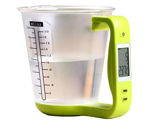 SIQI Báscula digital para alimentos, multifunción, para cocina, con taza medidora, 1 kg / 600 ml, con pantalla LCD y termómetro incorporado, función de tara, pesaje y medición del peso del líquido sec