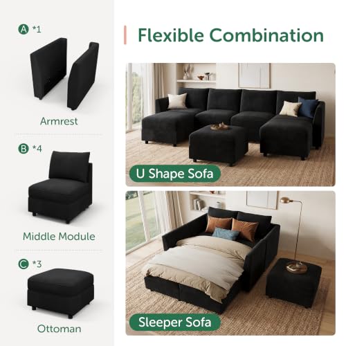 Image of HONBAY Modular Sectional Sofa with Storage Seat,Black
