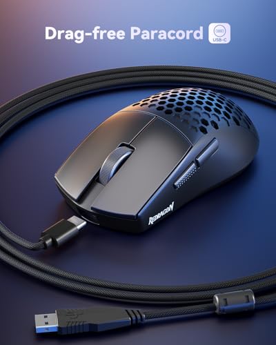 Image of Redragon M617 Ultralight Honeycomb Shell Wired Gaming Mouse, 41g, 10,000 DPI, 6 Programmable Buttons, Drag-Free Paracord, Type-C Gamer Mouse with 2 Side Buttons for PC /Mac /Laptop, Black