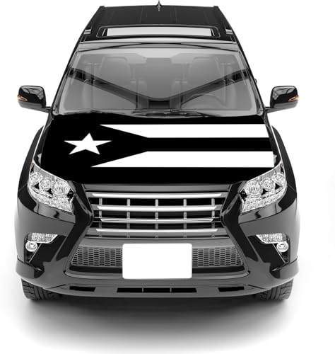Puerto Rico Black & White Flag Car Hood Cover – 4' x 5.25', Durable Polyester Spandex, Stretchable, Vibrant Colors, Universal Fit, Patriotic Car Accessories for Cars, Trucks & SUVs