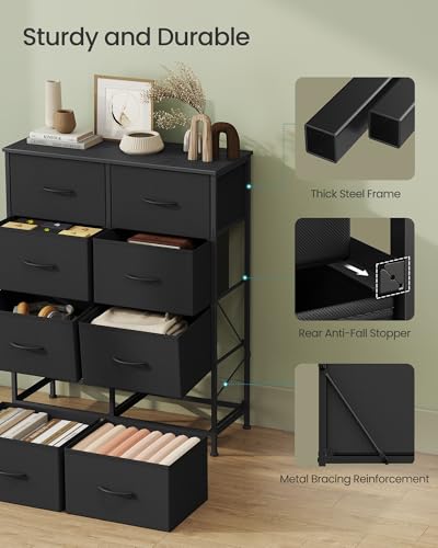 Image of SONGMICS BELLAH Collection - Dresser for Bedroom, Chest of Drawers, Storage Organizer Unit, Closet, Entryway, Steel, 8 Drawers, Modern, Ebony Black ULGS124B01S