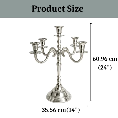 Image of Decorative Aluminum Silver Plated Five Arm Candle Holder Stand for Home & Hall Decore (14 inch * 14 inch * 24 inch)(Size:Large)