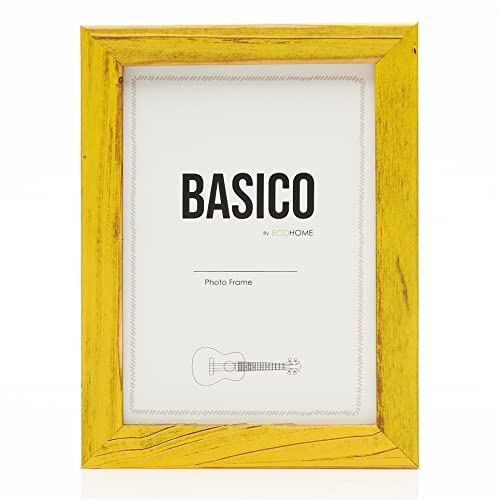 Ecohome 5X7 Picture Frames Rustic Yellow Wood - Photo Frame Perfect For Wall Or Tabletop Display #TOP5