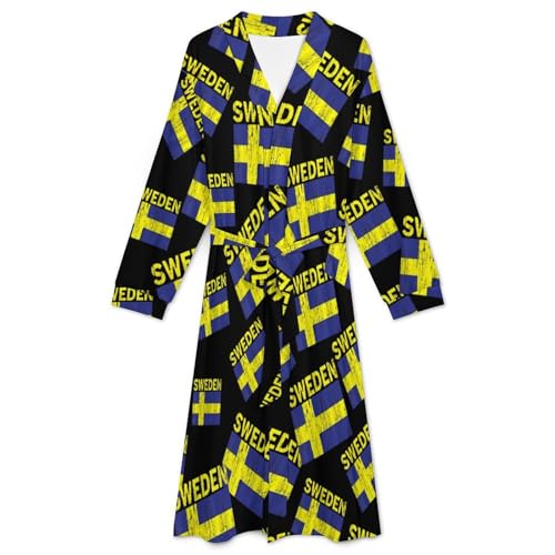 Sweden Flag Soft Robe Long Sleeve Bathrobes V Neck Sleepwear Spa Robes with Belt Men Woman3