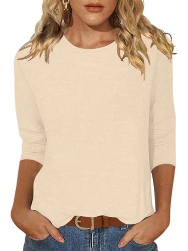 Sherosa Womens Casual 3/4 Sleeve T Shirts Crew Neck Loose Fit Tunic Tops Solid Basic Tops Tees