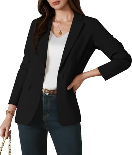 Womens One Button Blazer Casual Open Front Long Sleeve Suit Jackets Business Work Office Blazers2