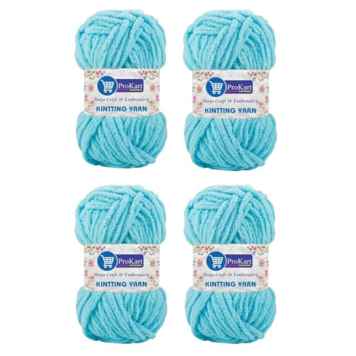 Image of ProKart Premium Blankie Wool, Plush & Cuddly, Chenille Yarn Supersoft Hand Knitting Wool Ball | Blanket Thick /Mottu Yarn Ball Suitable for Hand Knitting and Crocheting for Baby, Adult, Sweaters, caps, Throws, Home Furnishing, Scarves, Blankets (Light Blue, 100gms x 4 Pack)
