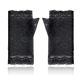 1 paire de gants sans doigts pour femme, noirs, courts en dentelle, élastiques et respirants, accessoire léger pour tenue de soirée, costume et occasions festives
