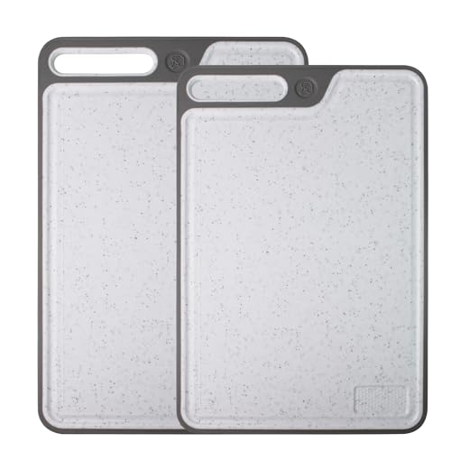 Tagliere Cutting Boards for Kitchen,Large Cutting Board,Plastic Cutting Board Set of 2,Non-Slip Cutting Board with Dandle and Juice Groovenon,Dishwasher Safe Cutting Boards (Gray)
